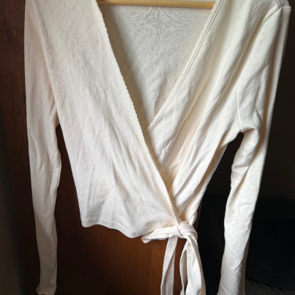 Shop Dahl Pointelle Cream Wrap Long-Sleeve Top